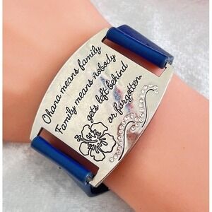 Disney Lilo & Stitch Silver Blue Leather Bracelet 'Ohana Means Family' Design